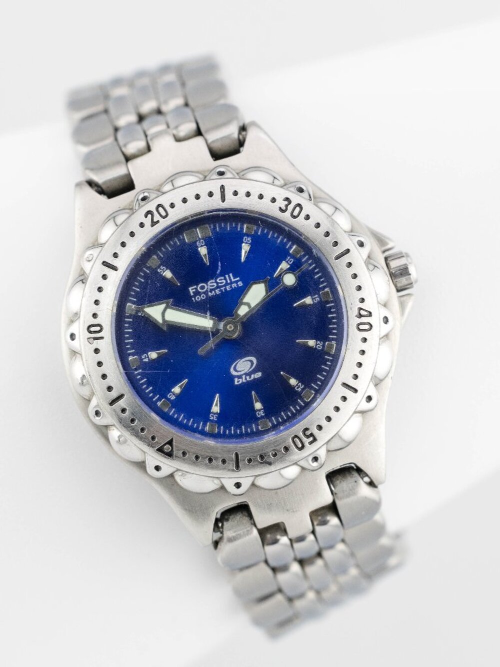 Fossil Blue AM-3099 Diver Blue Dial Quartz Analog Women's Watch Fresh Battery